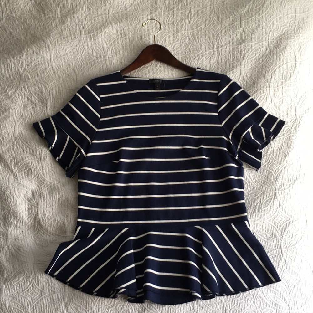 Navy Striped Flutter Sleeve Blouse